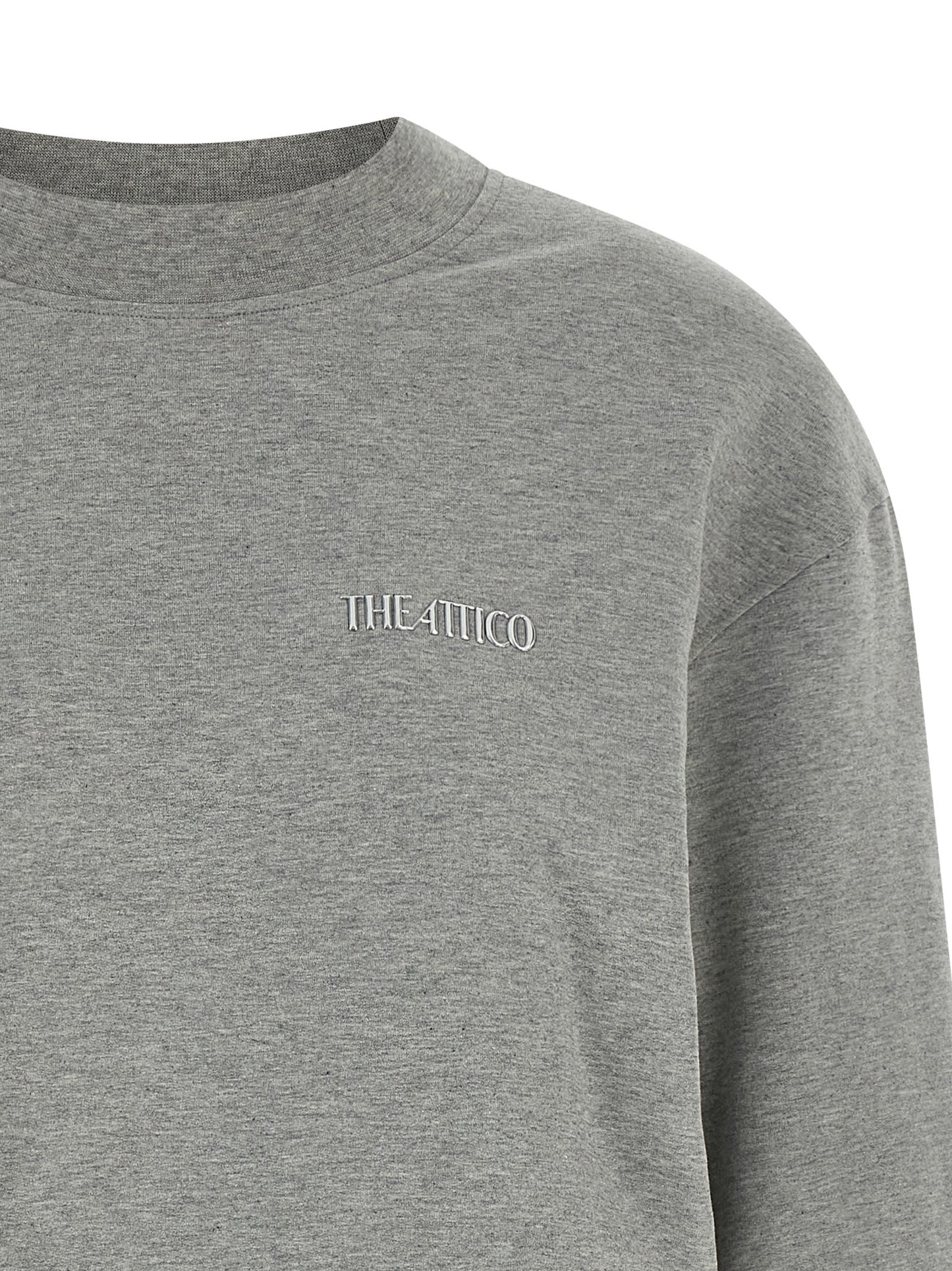 Dress by The Attico for women in stretch cotton gray presents a sinuous silhouette, showcasing a sophisticated crew neckline and detailed with a sinuous short mini for a refined finish.
