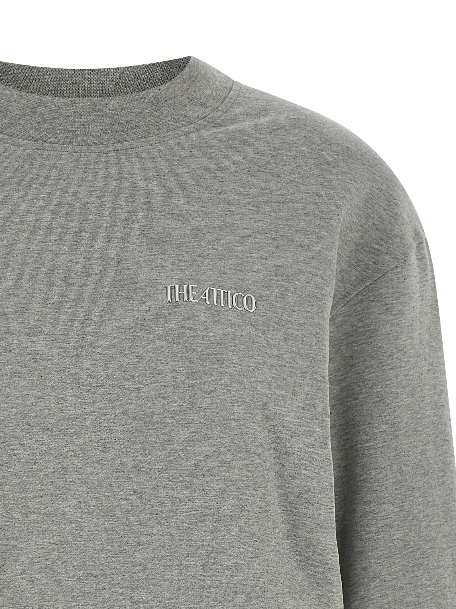 Dress by The Attico for women in stretch cotton gray presents a sinuous silhouette, showcasing a sophisticated crew neckline and detailed with a sinuous short mini for a refined finish.