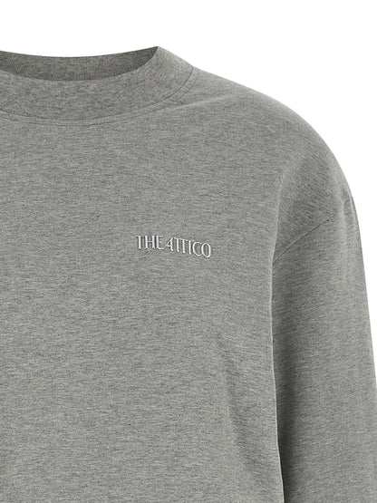 Dress by The Attico for women in stretch cotton gray presents a sinuous silhouette, showcasing a sophisticated crew neckline and detailed with a sinuous short mini for a refined finish.