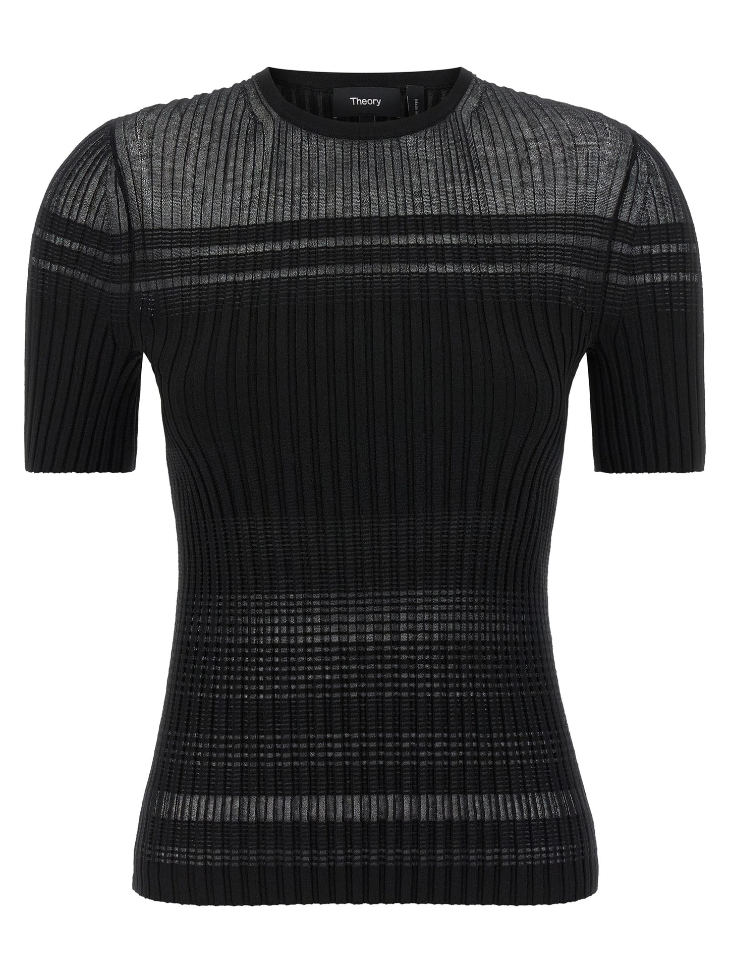 T-Shirt by Theory for women in cotton nylon black showcases a fashionable silhouette, elegantly detailed with a fashionable short-sleeve and crew neckline for a sophisticated, high-fashion look.