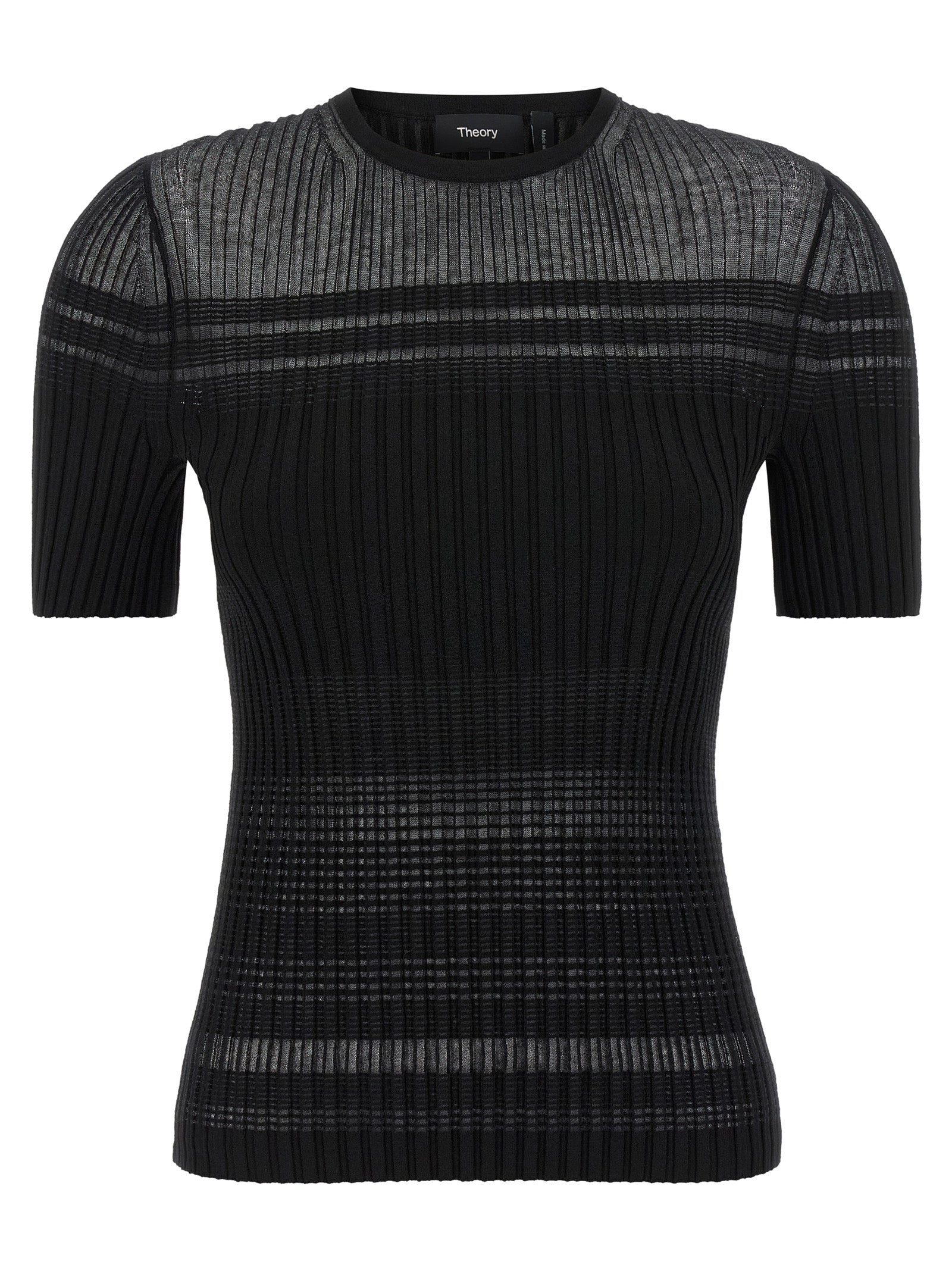T-Shirt by Theory for women in cotton nylon black showcases a fashionable silhouette, elegantly detailed with a fashionable short-sleeve and crew neckline for a sophisticated, high-fashion look.