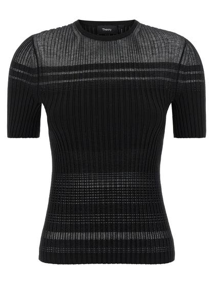 T-Shirt by Theory for women in cotton nylon black showcases a fashionable silhouette, elegantly detailed with a fashionable short-sleeve and crew neckline for a sophisticated, high-fashion look.