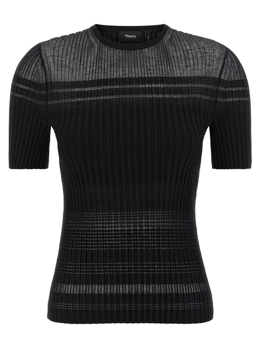 T-Shirt by Theory for women in cotton nylon black showcases a fashionable silhouette, elegantly detailed with a fashionable short-sleeve and crew neckline for a sophisticated, high-fashion look.