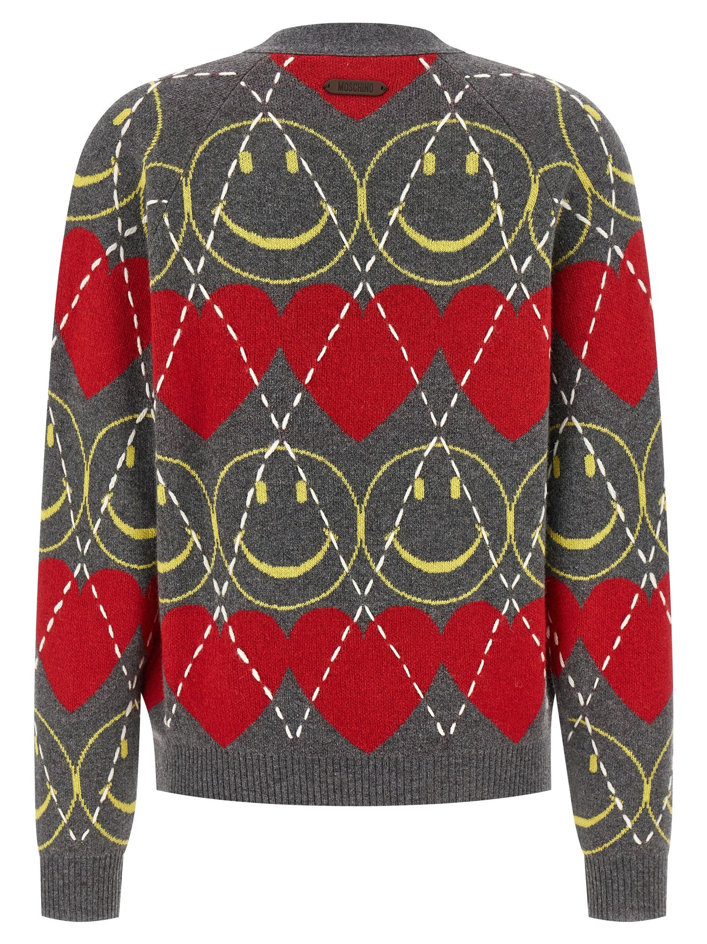 Cardigan by Moschino for women in polyamide leather viscose & cashmere multicolor showcases a luxurious silhouette, meticulously detailed with a sophisticated v-neck neckline and for a refined finish.