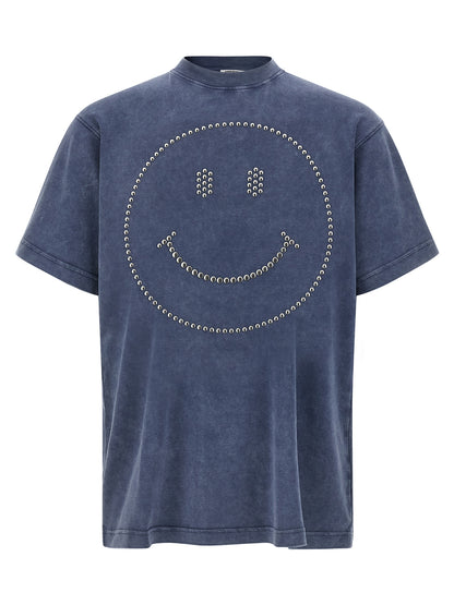 T-Shirt by Moschino for men in cotton blue showcases a dramatic silhouette, elegantly detailed with a dramatic crew neckline and short-sleeve for a truly dramatic finish.