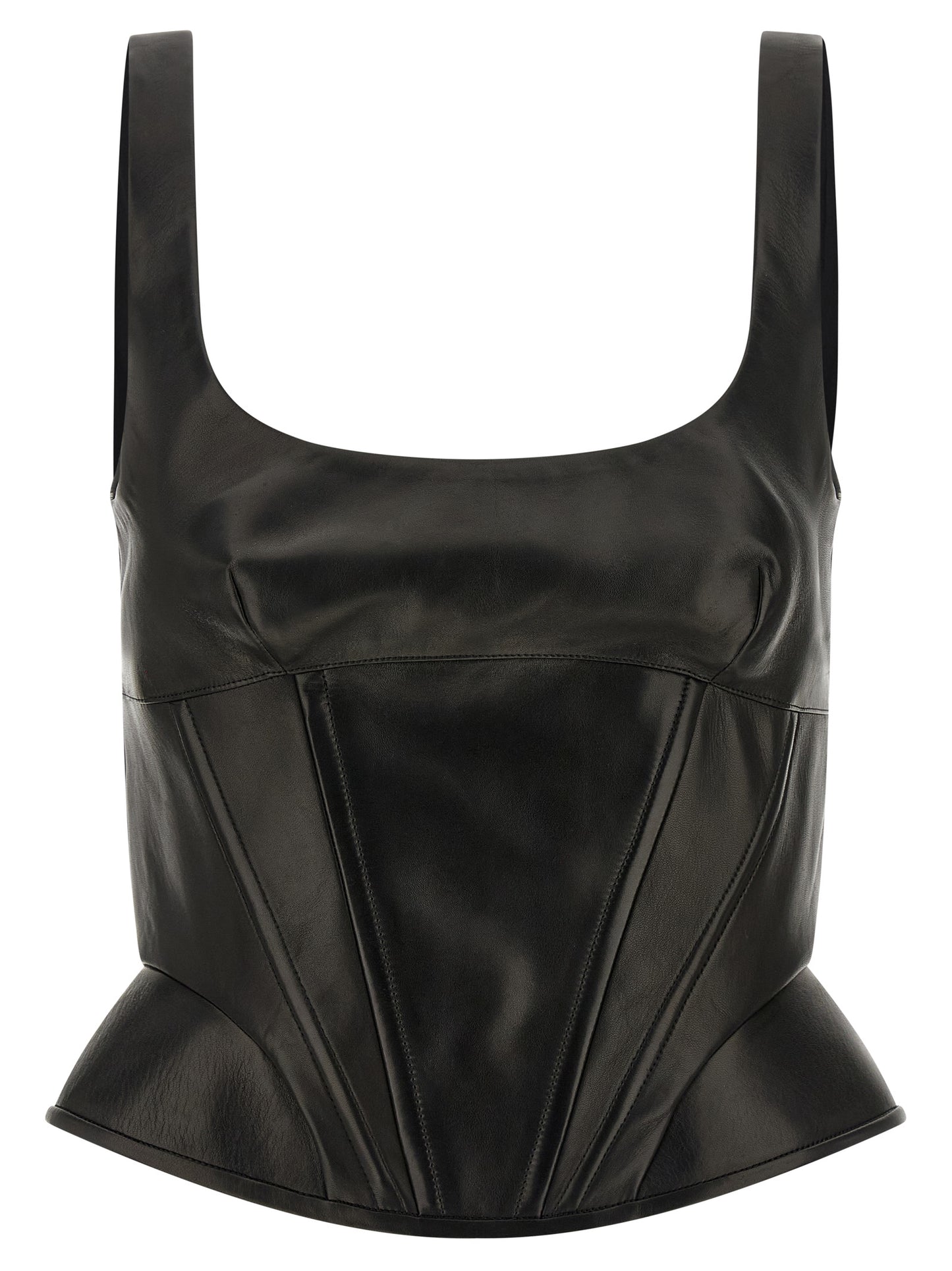 Tank Top by Ermanno Scervino for women in lamb leather black showcases a sumptuous silhouette, artfully detailed with a sumptuous square neckline and sleeveless for a truly sumptuous finish.