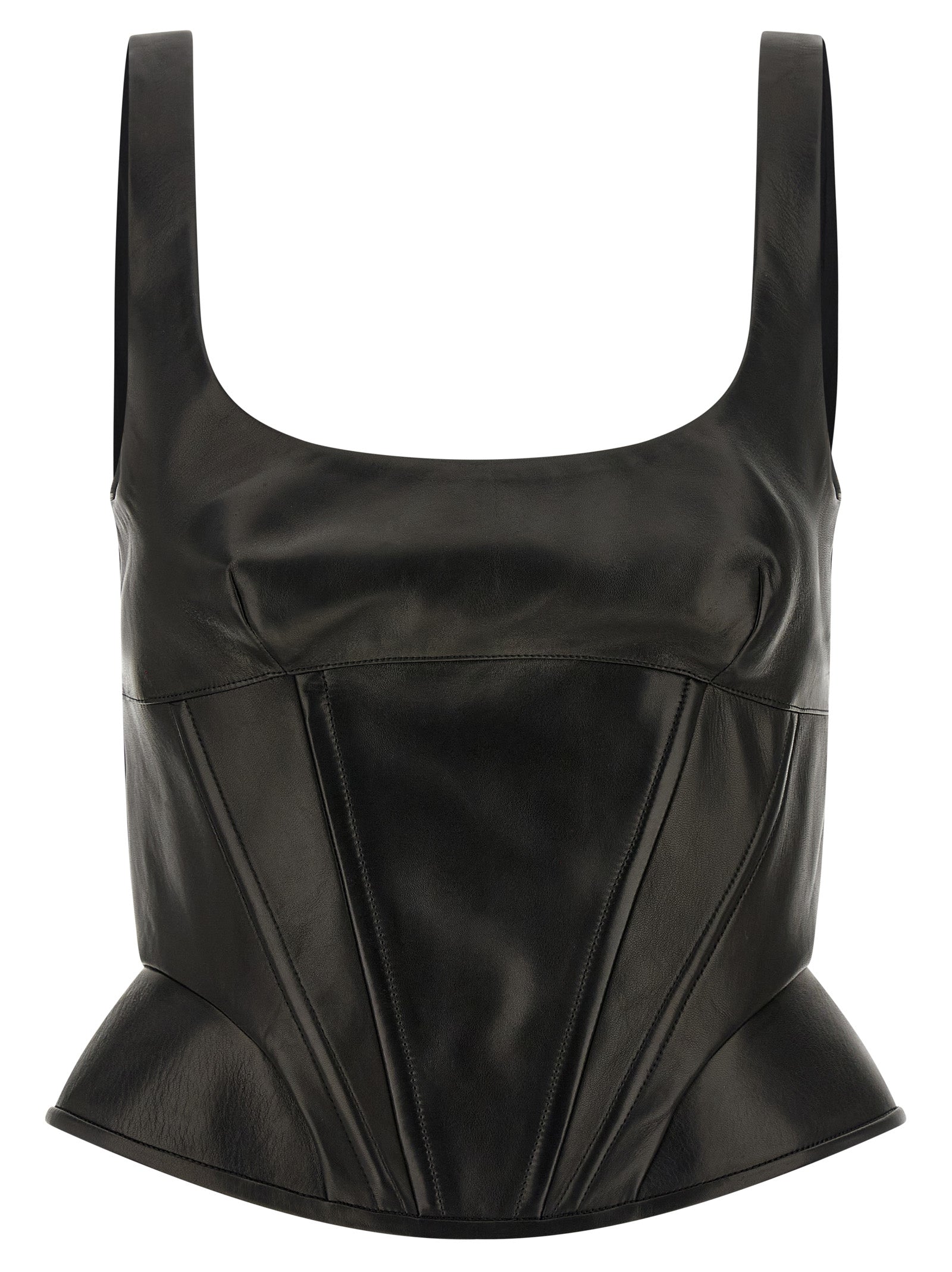 Tank Top by Ermanno Scervino for women in lamb leather black showcases a sumptuous silhouette, artfully detailed with a sumptuous square neckline and sleeveless for a truly sumptuous finish.