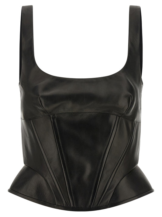 Tank Top by Ermanno Scervino for women in lamb leather black showcases a sumptuous silhouette, artfully detailed with a sumptuous square neckline and sleeveless for a truly sumptuous finish.