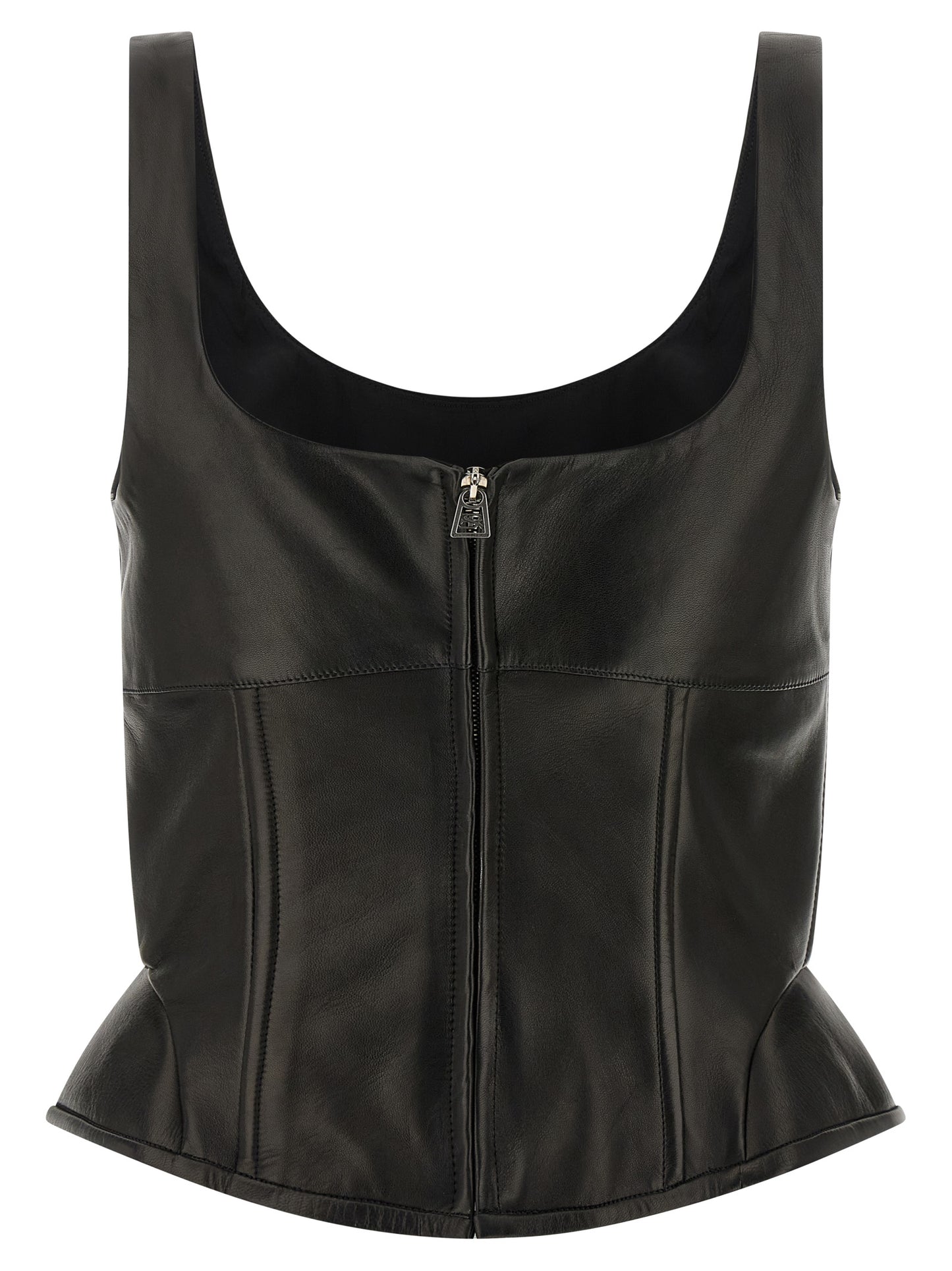Tank Top by Ermanno Scervino for women in lamb leather black showcases a perennial silhouette, artfully detailed with a design and a perennial square neckline.
