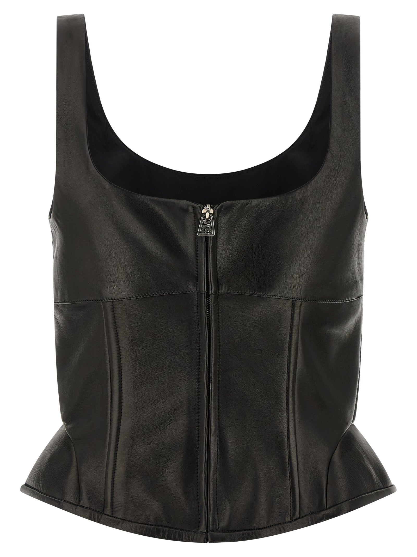 Tank Top by Ermanno Scervino for women in lamb leather black showcases a perennial silhouette, artfully detailed with a design and a perennial square neckline.