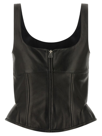 Tank Top by Ermanno Scervino for women in lamb leather black showcases a perennial silhouette, artfully detailed with a design and a perennial square neckline.