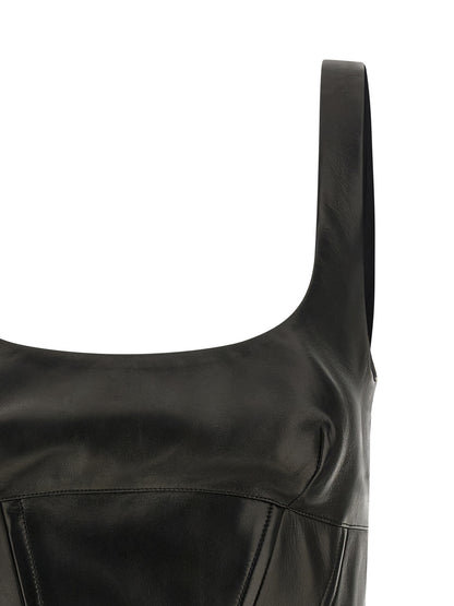 Tank Top by Ermanno Scervino for women in lamb leather black showcases a meticulous silhouette, artfully finished with a meticulous square neckline and for a sophisticated, meticulous look.