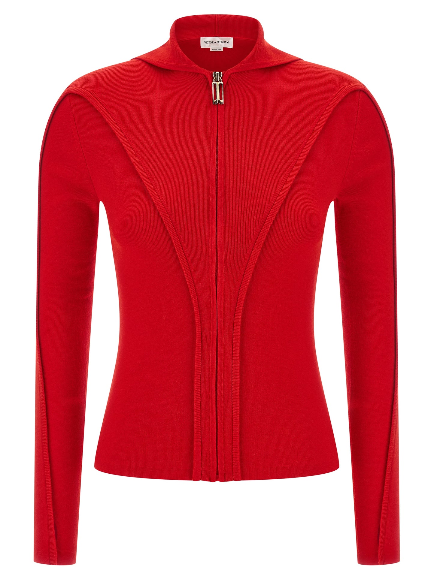 Hooded Cardigan by Victoria Beckham for women in nylon & wool multicolor & red features a dramatic silhouette, showcasing a sophisticated hooded neckline and dramatic long-sleeve detail for a timeless, premium look.