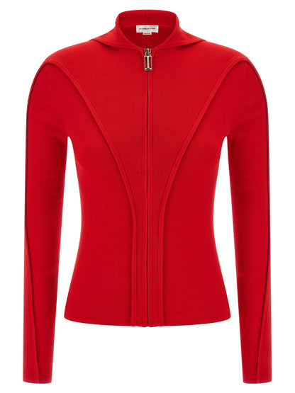 Hooded Cardigan by Victoria Beckham for women in nylon & wool multicolor & red features a dramatic silhouette, showcasing a sophisticated hooded neckline and dramatic long-sleeve detail for a timeless, premium look.