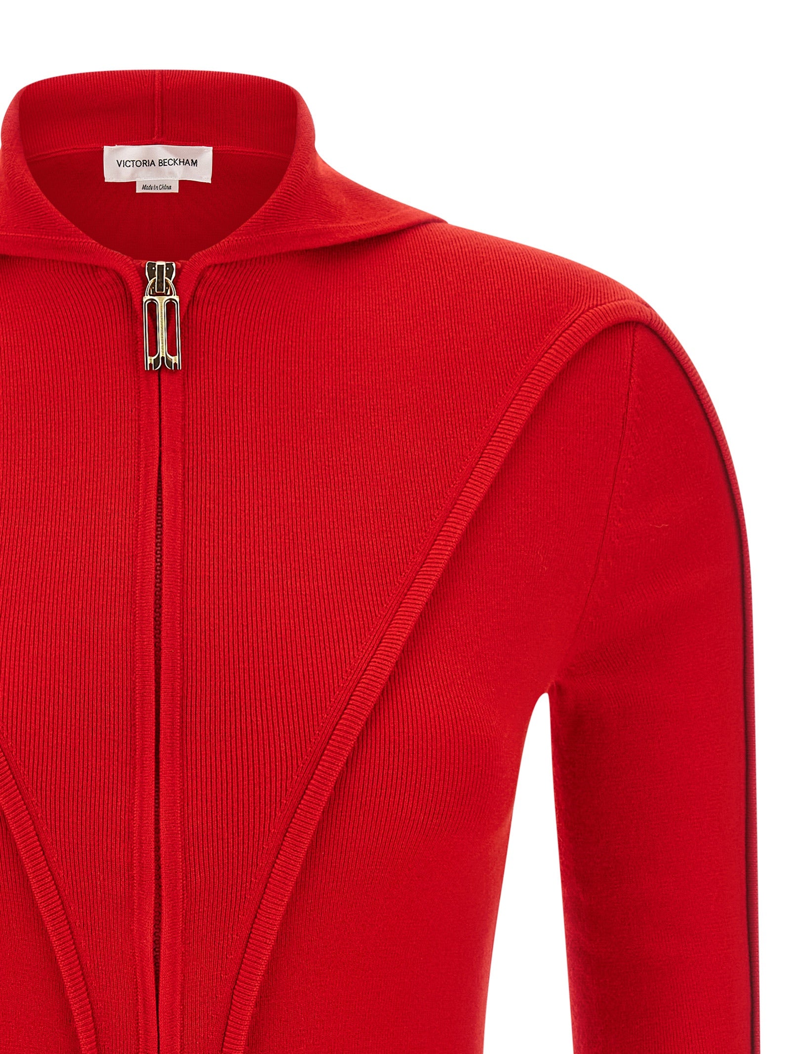 Hooded Cardigan by Victoria Beckham for women in nylon & wool multicolor & red presents a textural silhouette, artfully finished with a textural hooded neckline and for a sophisticated, textural look.