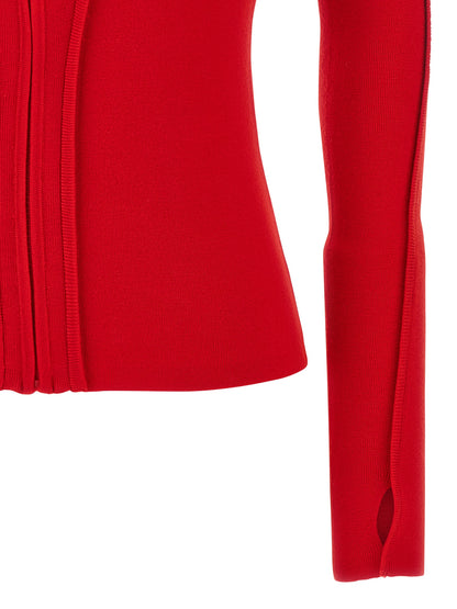 Hooded Cardigan by Victoria Beckham for women in nylon & wool multicolor & red showcases a luxurious silhouette, meticulously detailed with a sophisticated and for a refined finish.