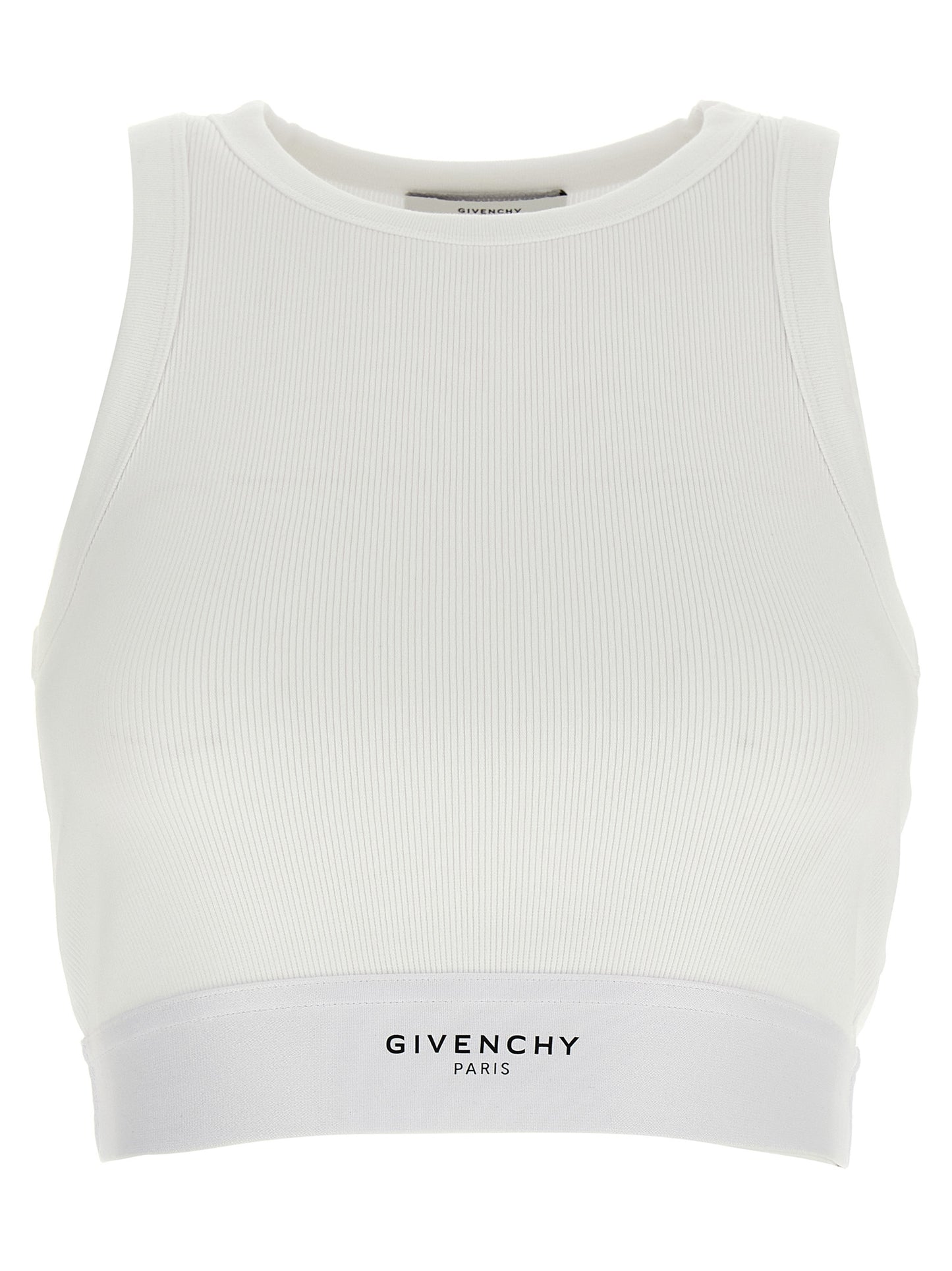 Tank Top by Givenchy for women in stretch cotton white & print showcases a meticulous silhouette, artfully finished with a meticulous and sleeveless for a sophisticated, meticulous look.