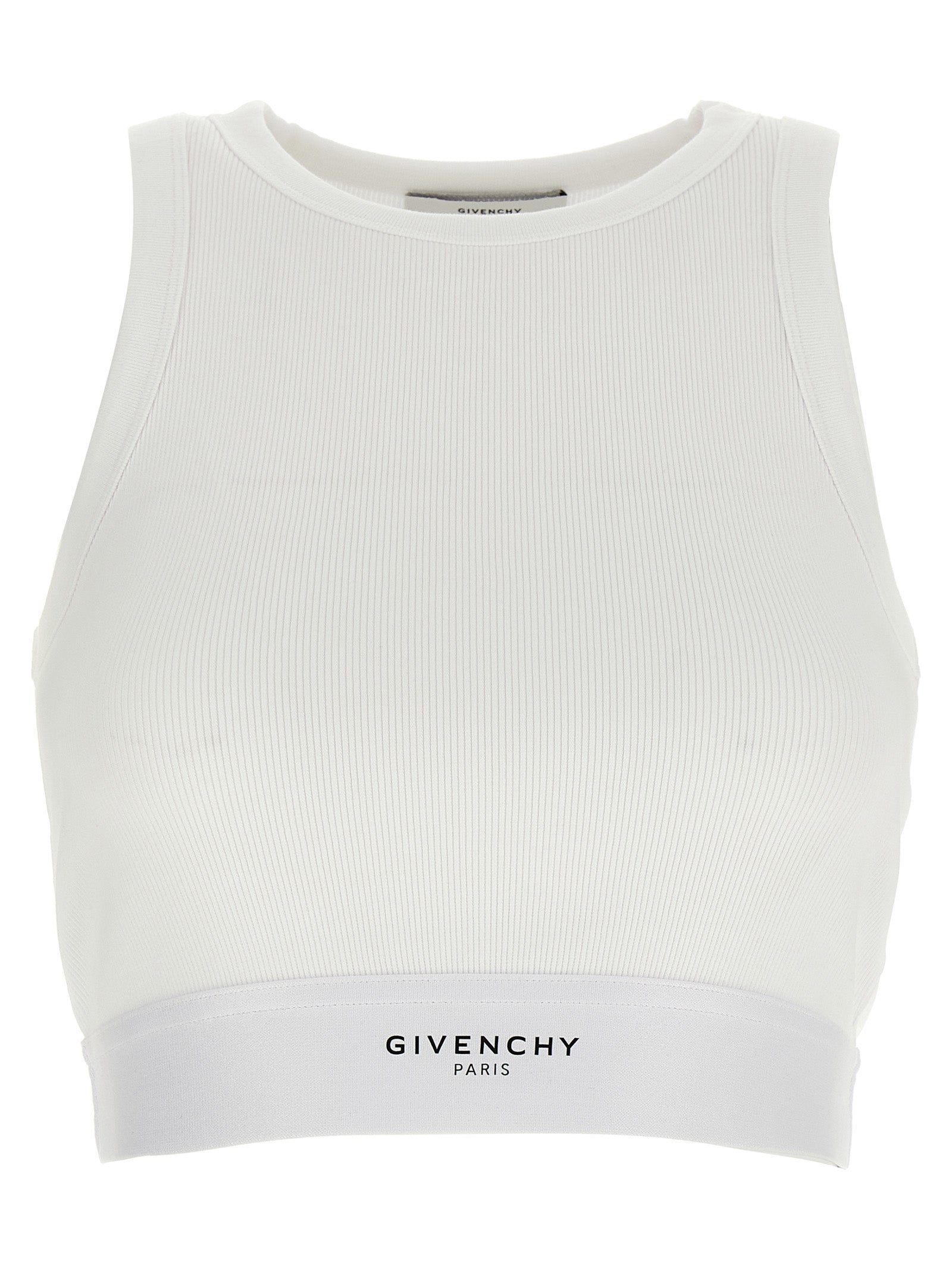 Tank Top by Givenchy for women in stretch cotton white & print showcases a meticulous silhouette, artfully finished with a meticulous and sleeveless for a sophisticated, meticulous look.
