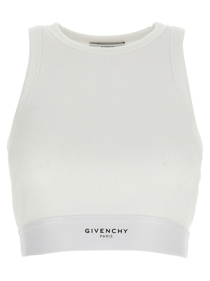 Tank Top by Givenchy for women in stretch cotton white & print showcases a meticulous silhouette, artfully finished with a meticulous and sleeveless for a sophisticated, meticulous look.
