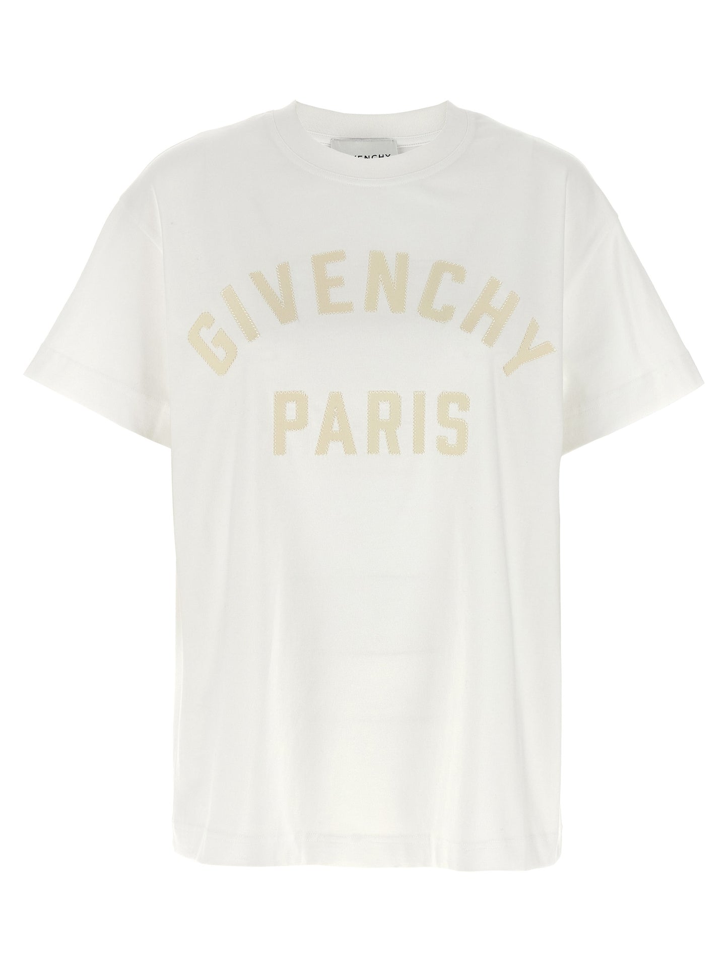 T-Shirt by Givenchy for women in cotton white showcases a unassuming silhouette, artfully detailed with a refined crew neckline and unassuming for a sophisticated, contemporary look.