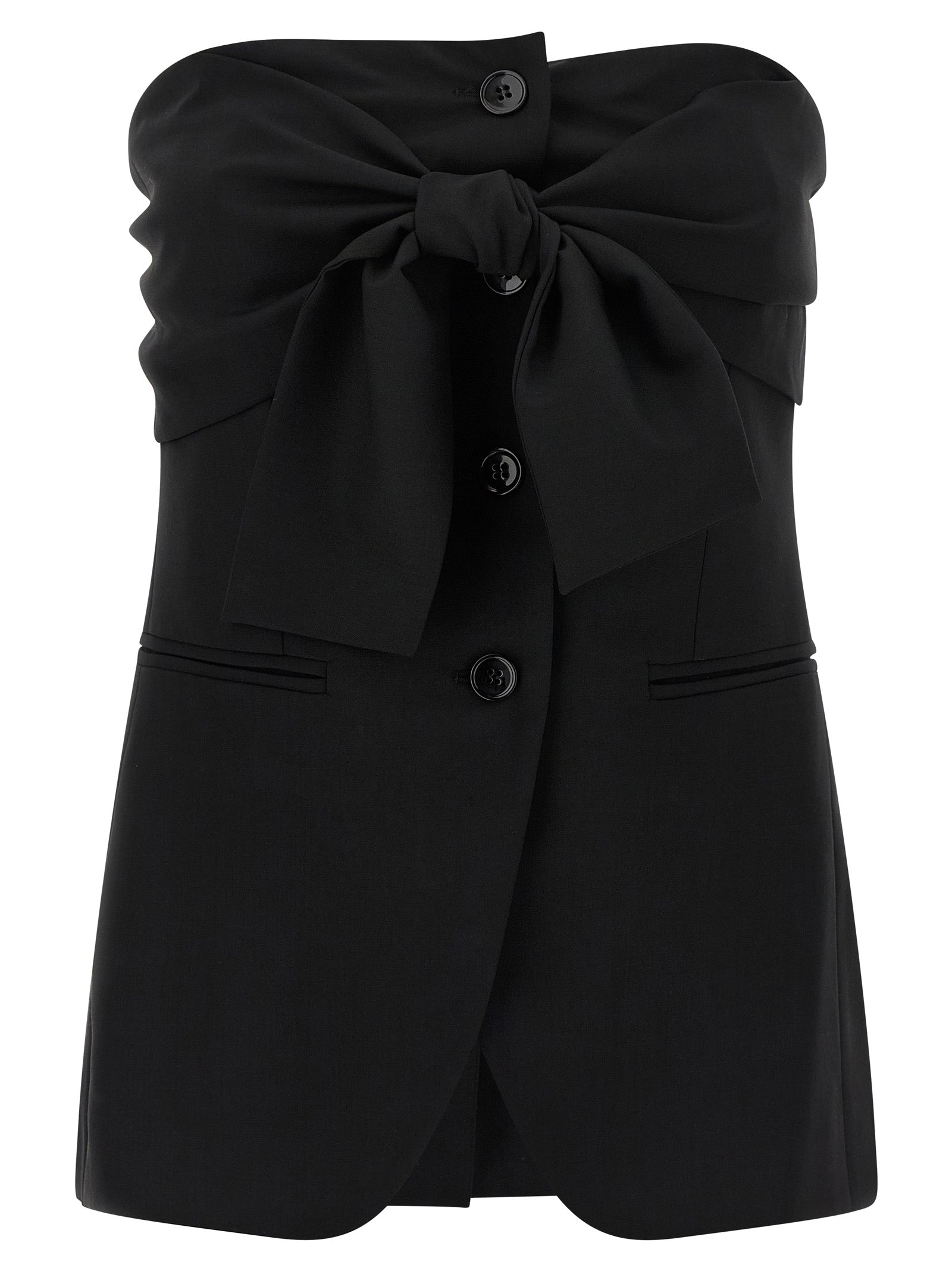 Tank Top by Max Mara for women in canvas & virgin wool black & patterned showcases a perennial silhouette, artfully detailed with a sleeveless design and a perennial split neckline.