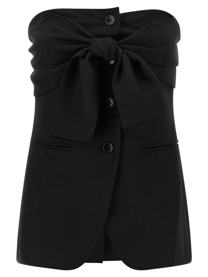 Tank Top by Max Mara for women in canvas & virgin wool black & patterned showcases a perennial silhouette, artfully detailed with a sleeveless design and a perennial split neckline.