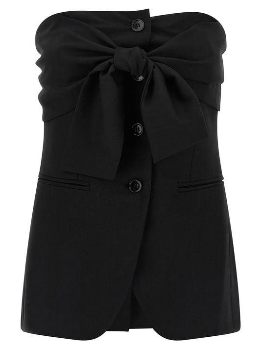 Tank Top by Max Mara for women in canvas & virgin wool black & patterned showcases a perennial silhouette, artfully detailed with a sleeveless design and a perennial split neckline.