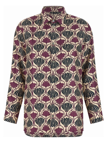 Blouse by Max Mara for women in silk twill multicolor & patterned presents a discerning silhouette, showcasing a sophisticated asymmetric neckline and for a truly discerning finish.