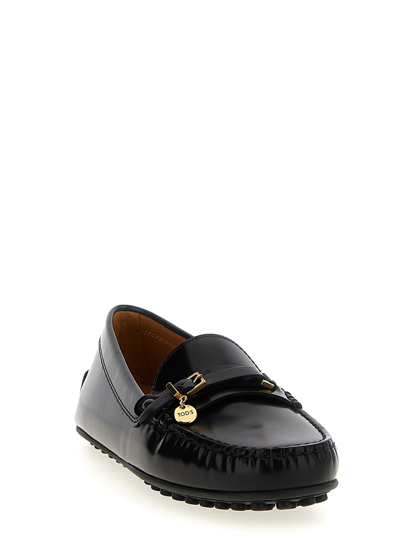 Flat Loafer Slip-On Strap Shoes by Tod's for women in calfskin leather black features an ergonomic silhouette, perfectly showcasing City Women's Calfskin Leather Flat Loafer Slip-On Strap Shoes with its distinct flat and elegant .