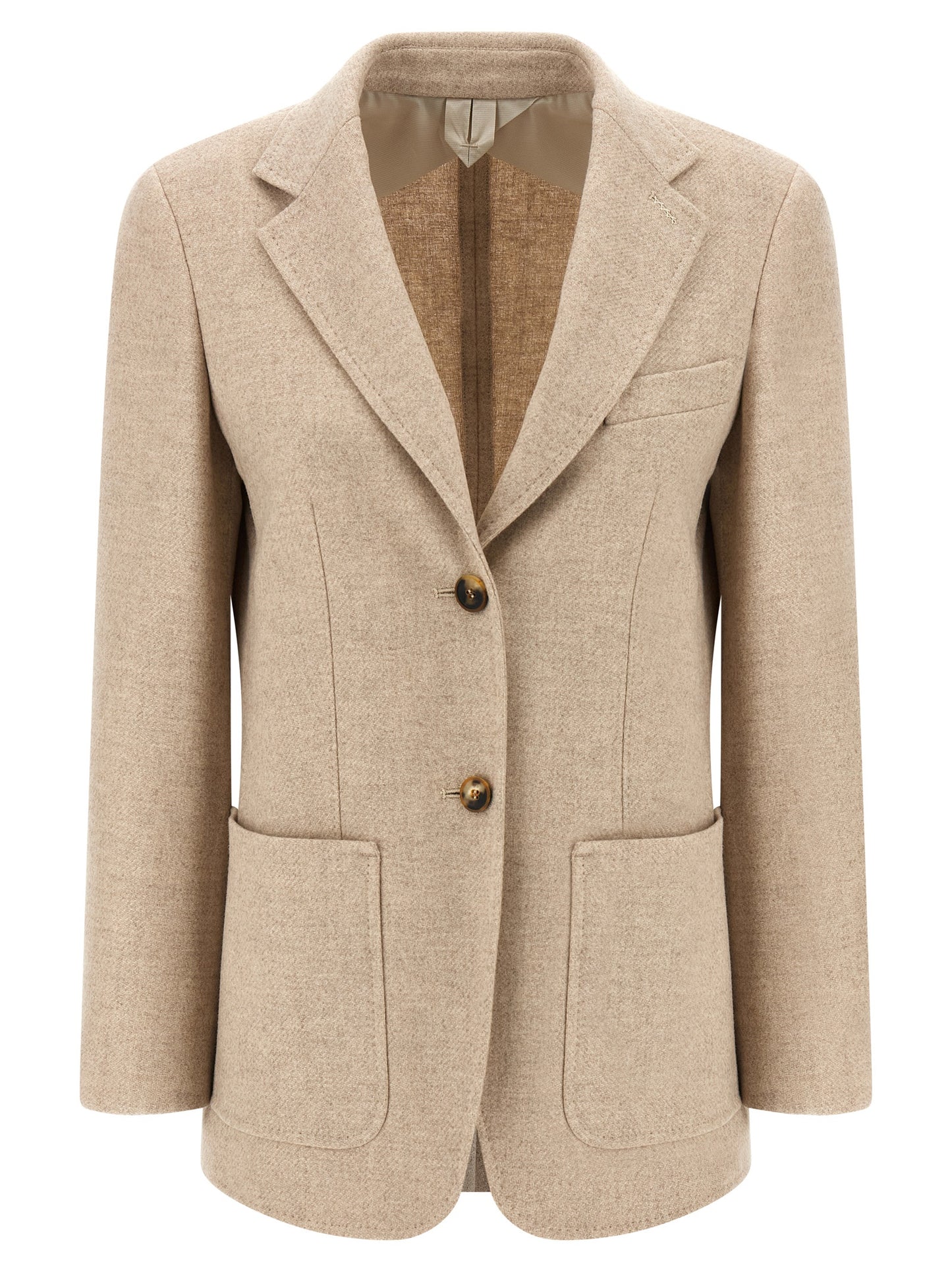 Blazer by Max Mara for women in cashmere & alpaca wool beige & camel showcases a discerning silhouette, elegantly detailed with a sophisticated split neckline and premium for a truly discerning finish.