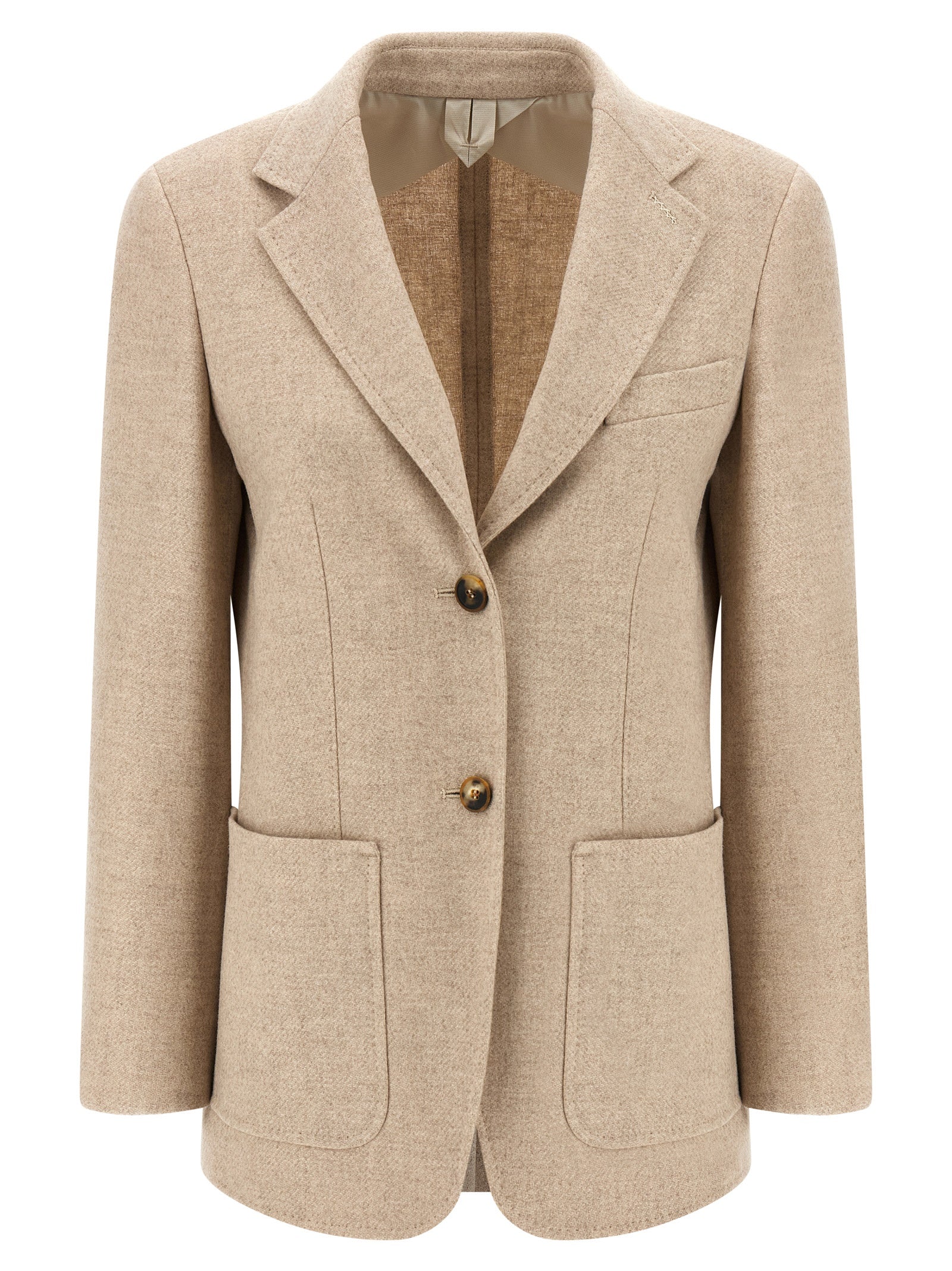 Blazer by Max Mara for women in cashmere & alpaca wool beige & camel showcases a discerning silhouette, elegantly detailed with a sophisticated split neckline and premium for a truly discerning finish.