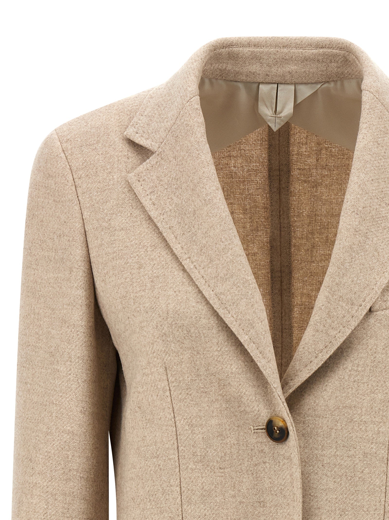 Blazer by Max Mara for women in cashmere & alpaca wool beige & camel features an sartorial silhouette, showcasing a sophisticated split neckline and sartorial for a truly sartorial finish.