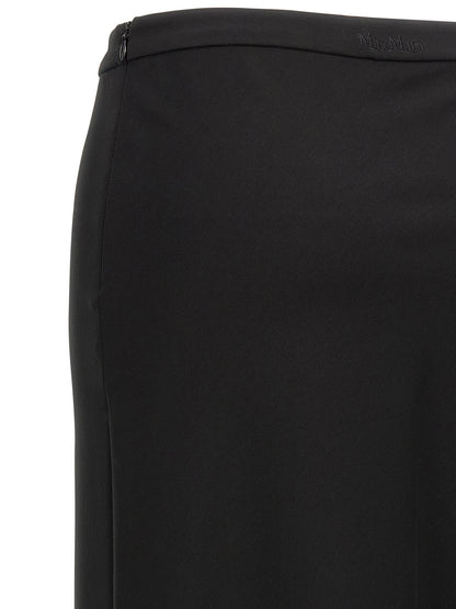 Skirt by Max Mara for women in stretch polyamide cotton black showcases a sultry silhouette, elegantly defined by its mini and the sophisticated sultry design of the Women's Flared Stretch Polyamide Cotton Mini Skirt.