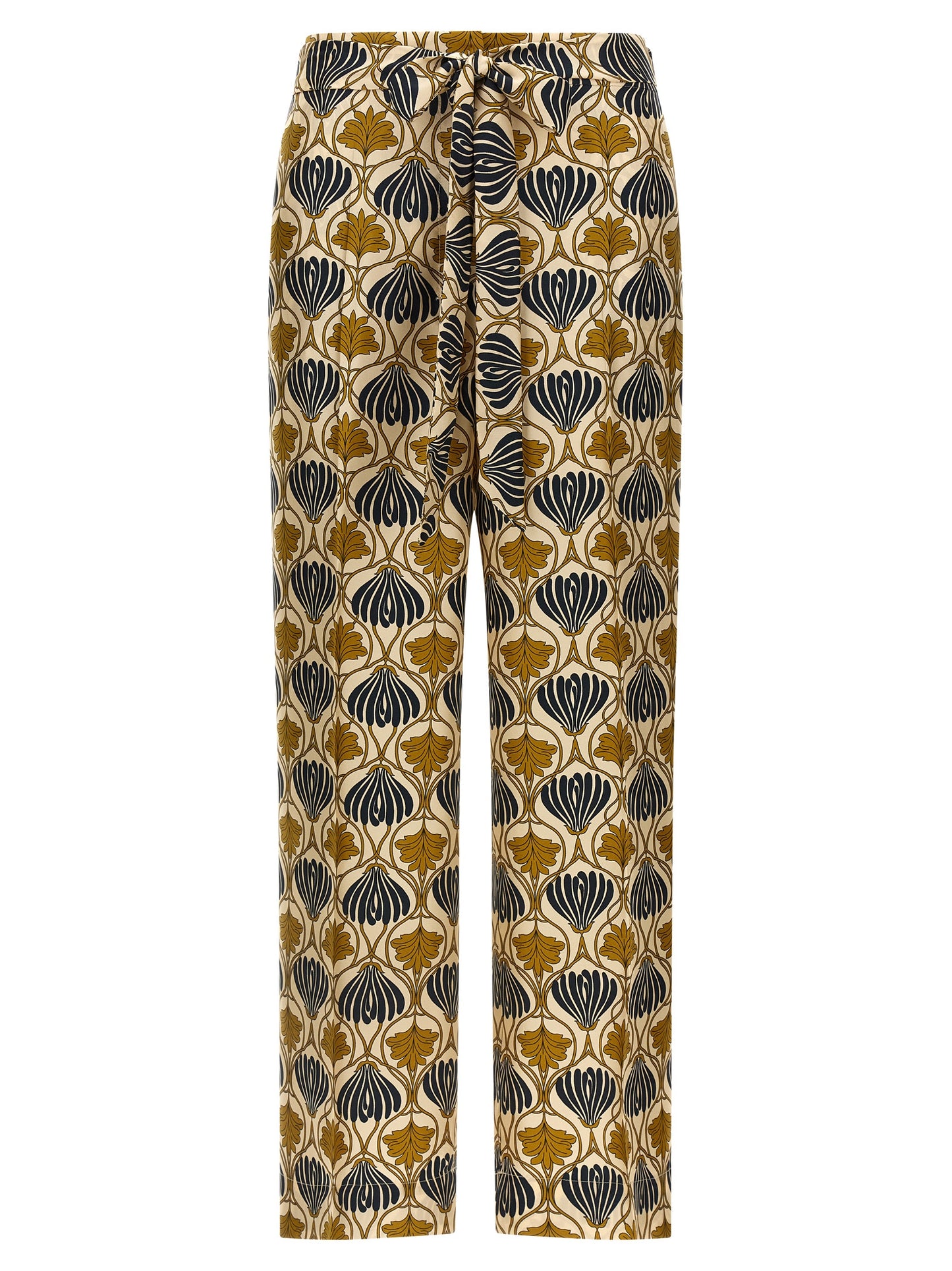 Trousers by Max Mara for women in silk bicolour, yellow & print features an on trend silhouette, showcasing a sophisticated straight-leg & cropped with a cropped and for an on trend finish.