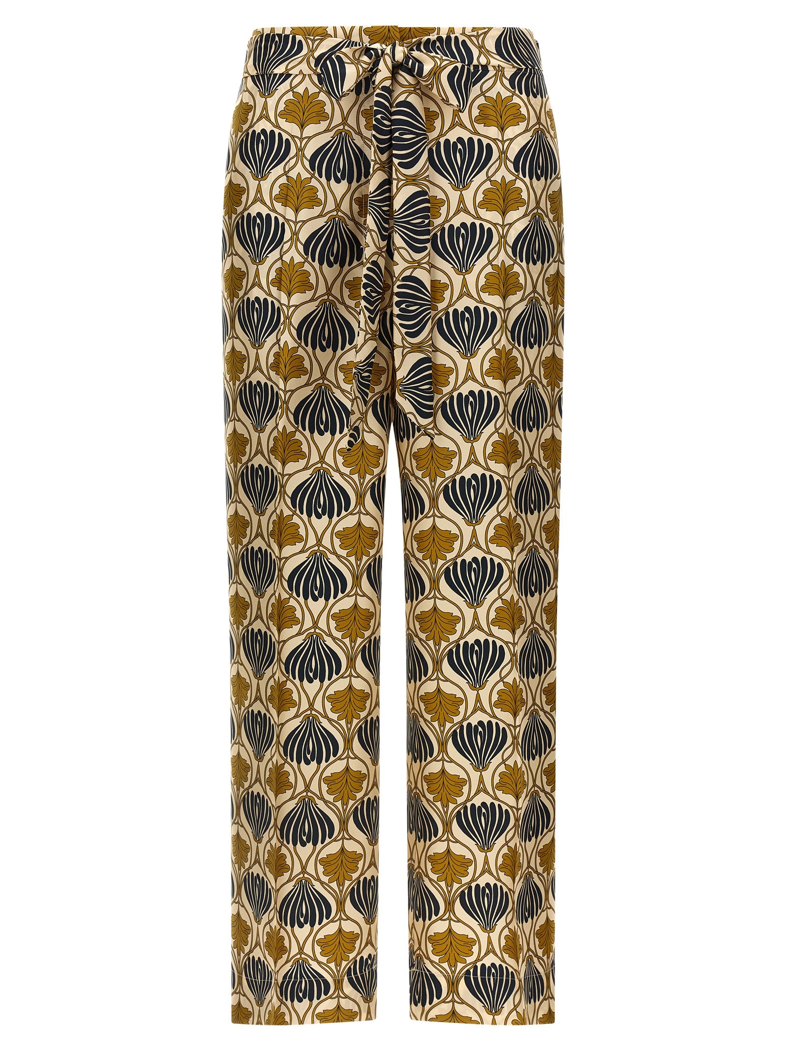 Trousers by Max Mara for women in silk bicolour, yellow & print features an on trend silhouette, showcasing a sophisticated straight-leg & cropped with a cropped and for an on trend finish.