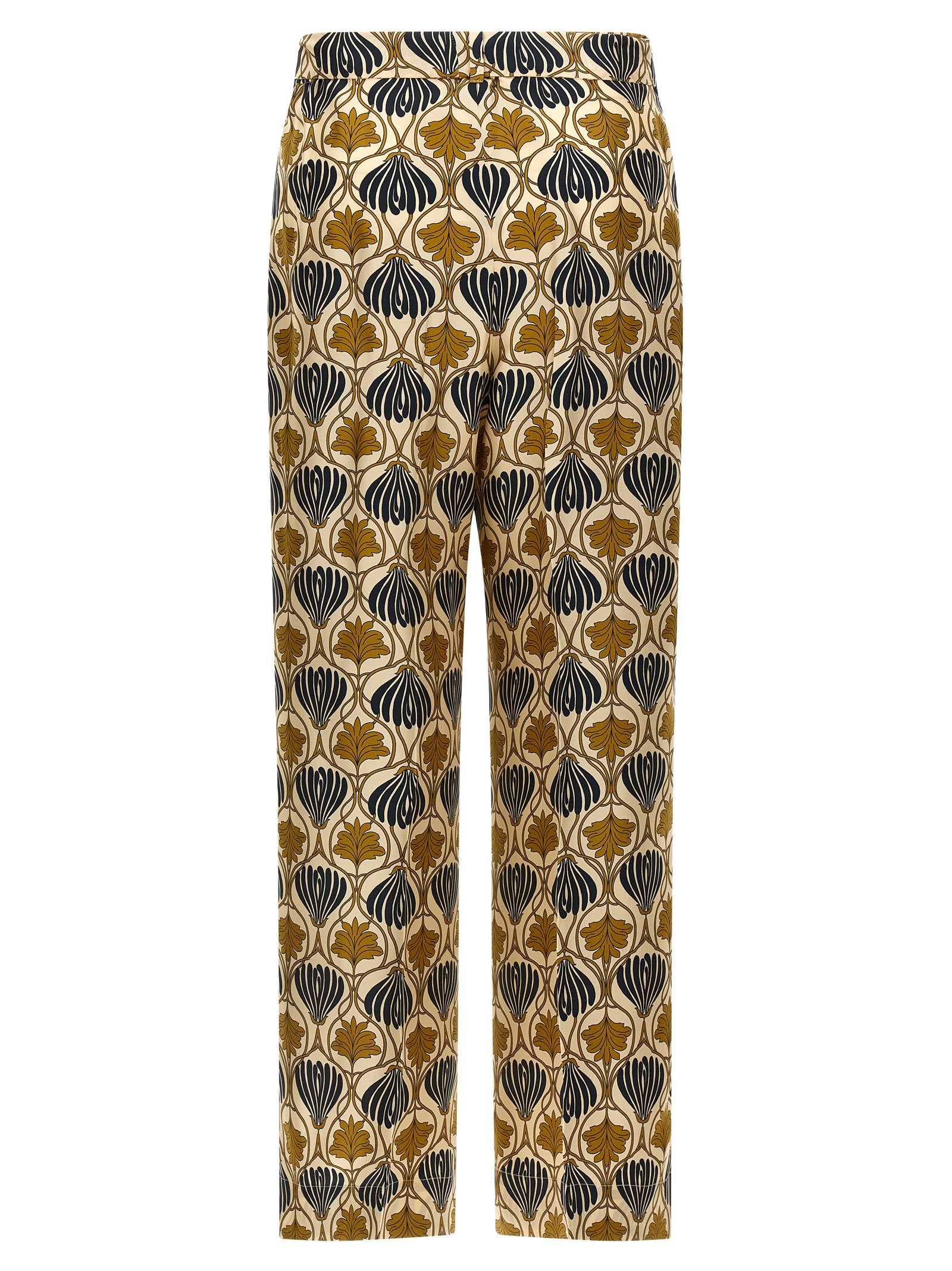 Trousers by Max Mara for women in silk bicolour, yellow & print features a tailored silhouette with a tailored straight-leg & cropped, defined by its cropped and a sophisticated .