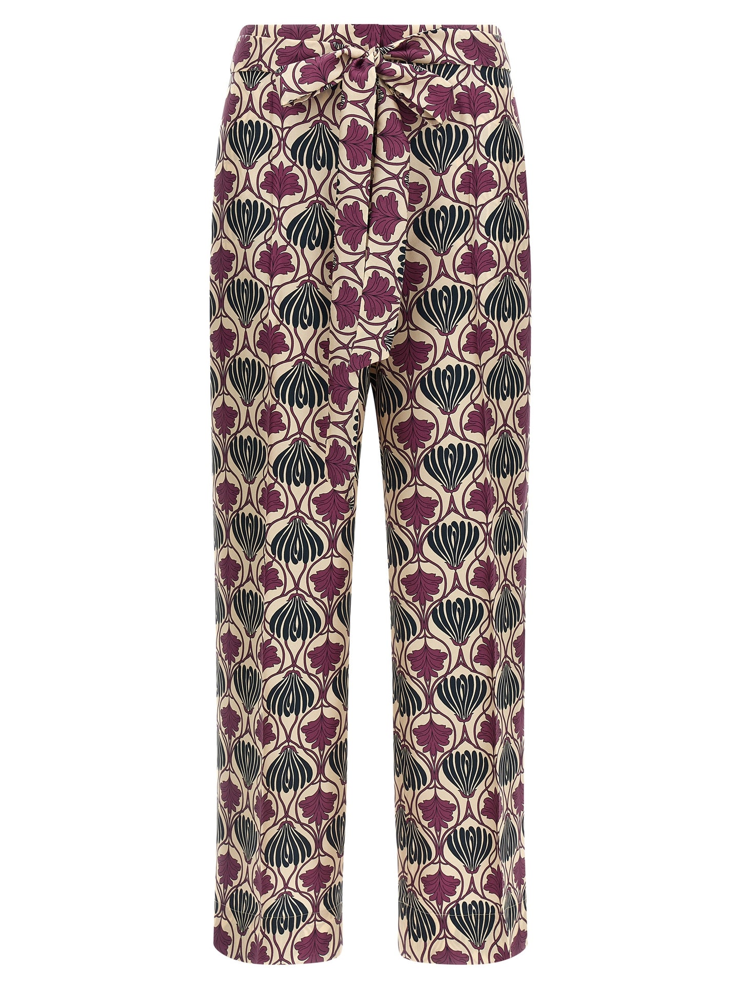 Trousers by Max Mara for women in silk purple & print features a artisanal silhouette, showcasing a sophisticated straight-leg & cropped with a cropped and for a artisanal finish.