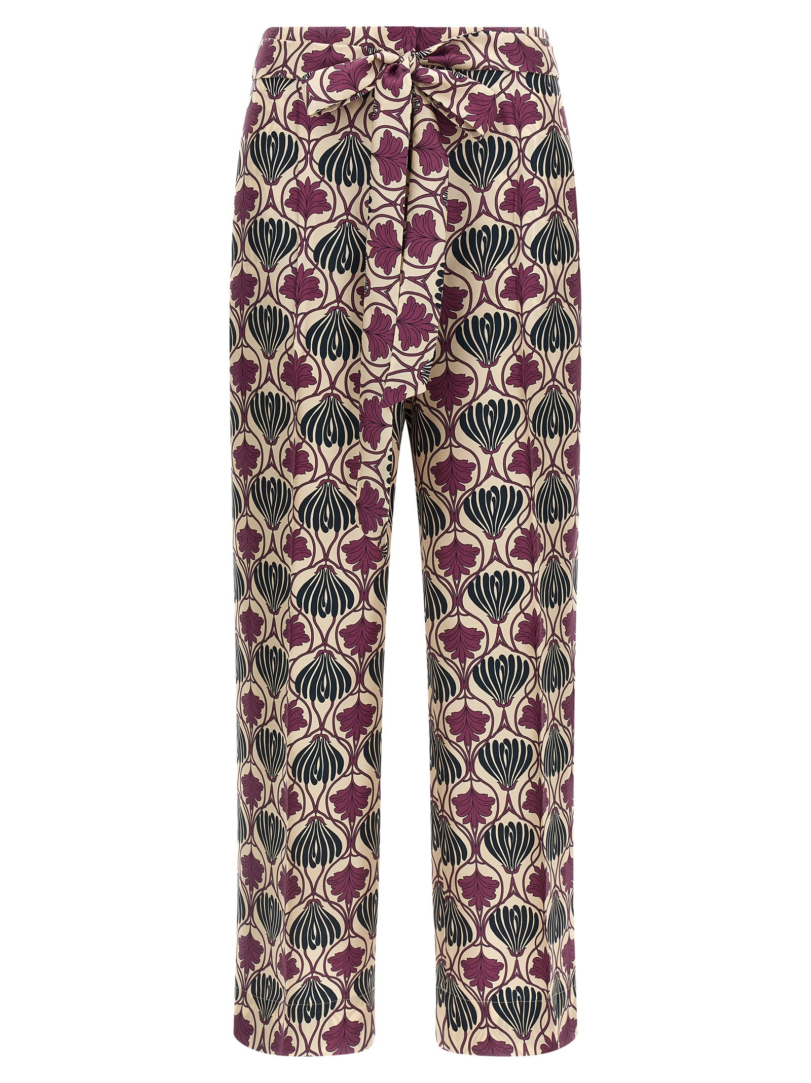 Trousers by Max Mara for women in silk purple & print features a artisanal silhouette, showcasing a sophisticated straight-leg & cropped with a cropped and for a artisanal finish.
