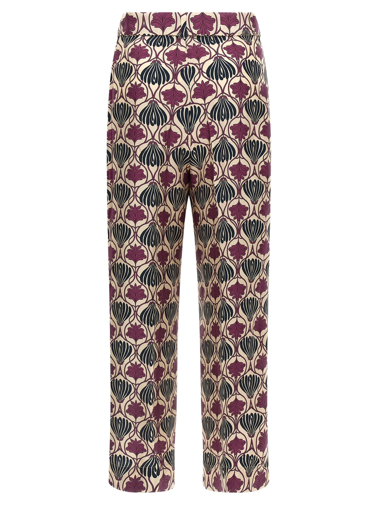 Trousers by Max Mara for women in silk purple & print presents a smart silhouette, meticulously detailed with a smart straight-leg & cropped, a smart cropped, and a smart .