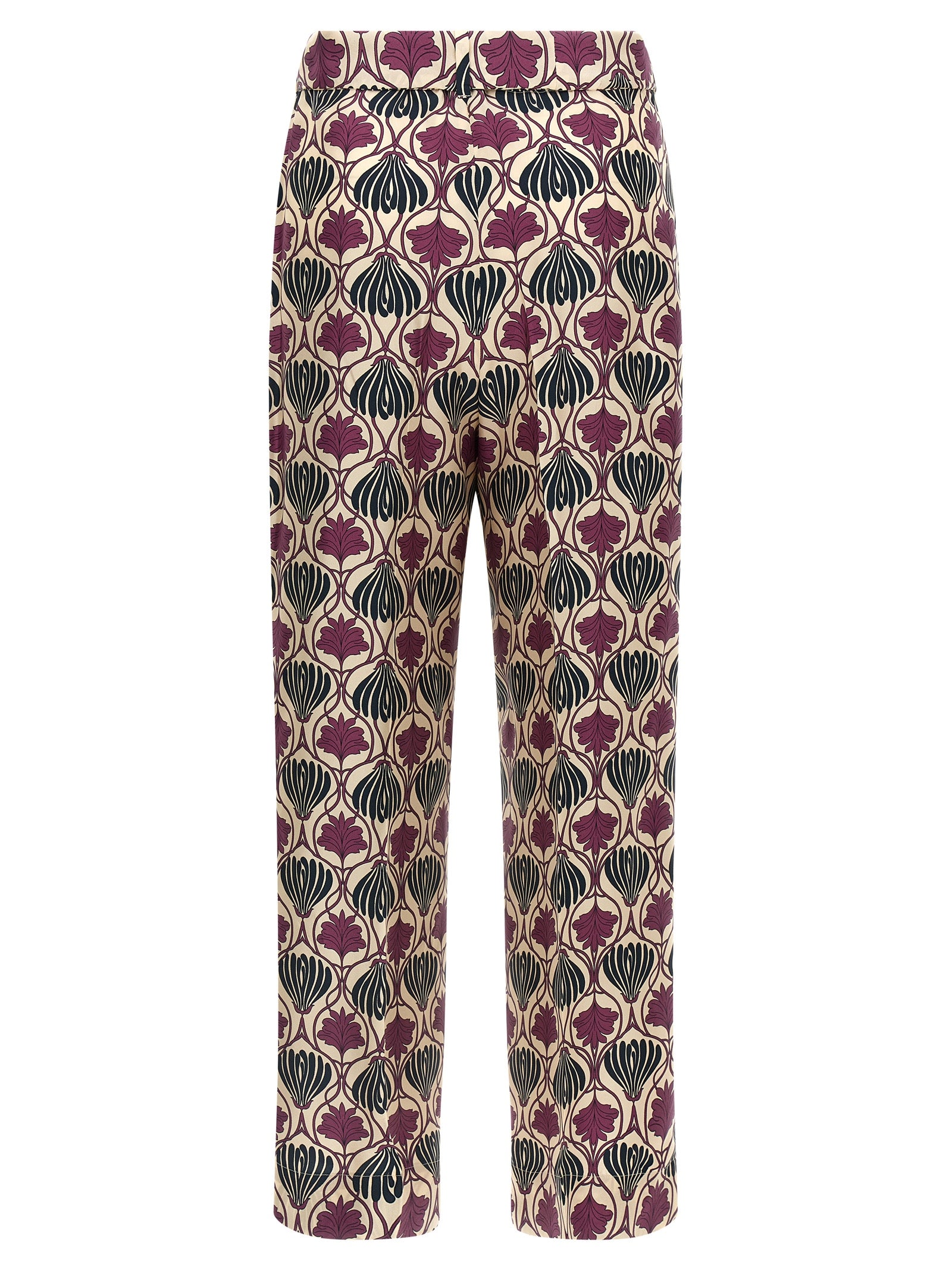 Trousers by Max Mara for women in silk purple & print presents a smart silhouette, meticulously detailed with a smart straight-leg & cropped, a smart cropped, and a smart .