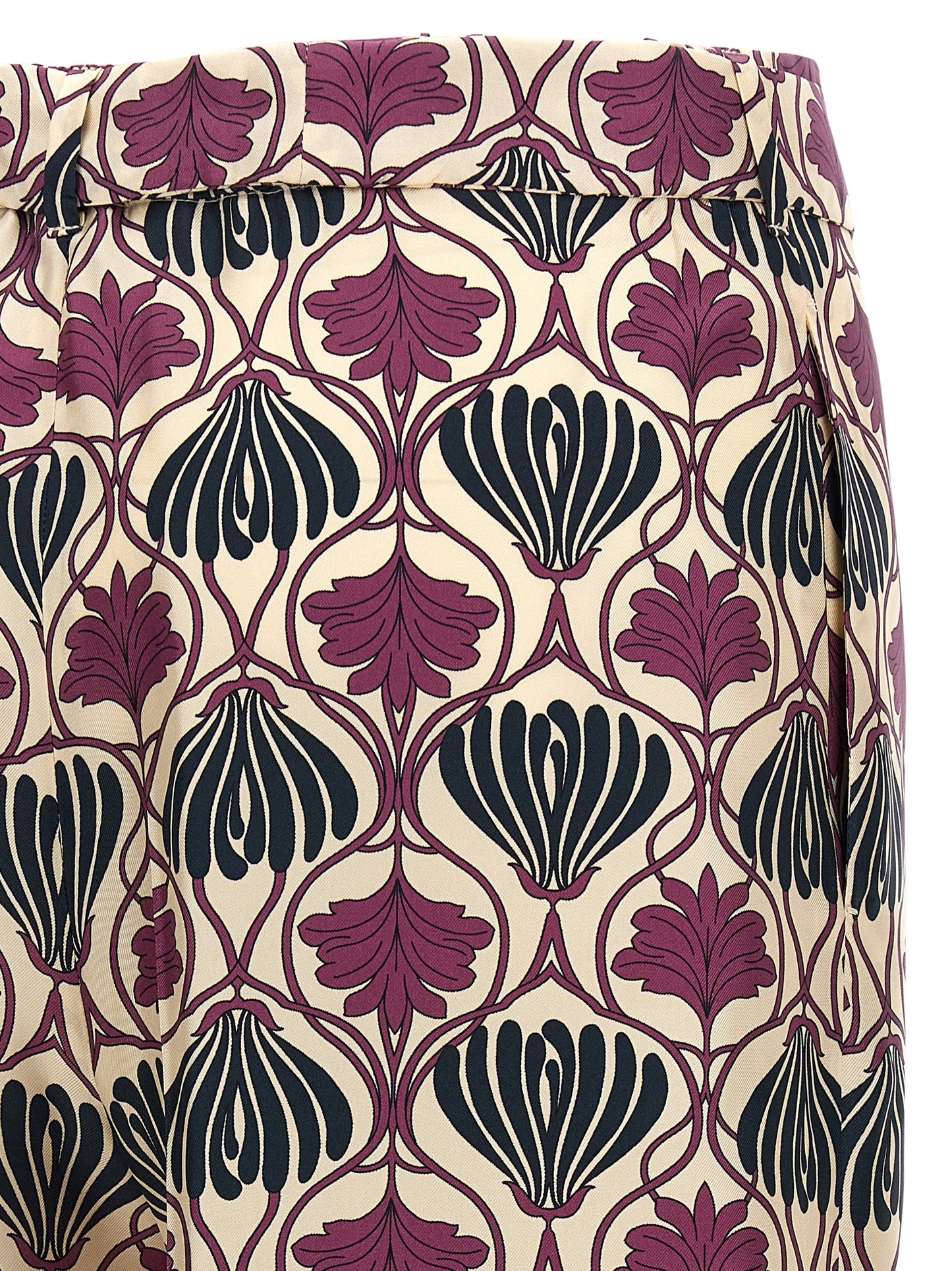 Trousers by Max Mara for women in silk purple & print features a sculptural silhouette, showcasing a sculptural straight-leg & cropped and cropped with a sophisticated for a sculptural finish.