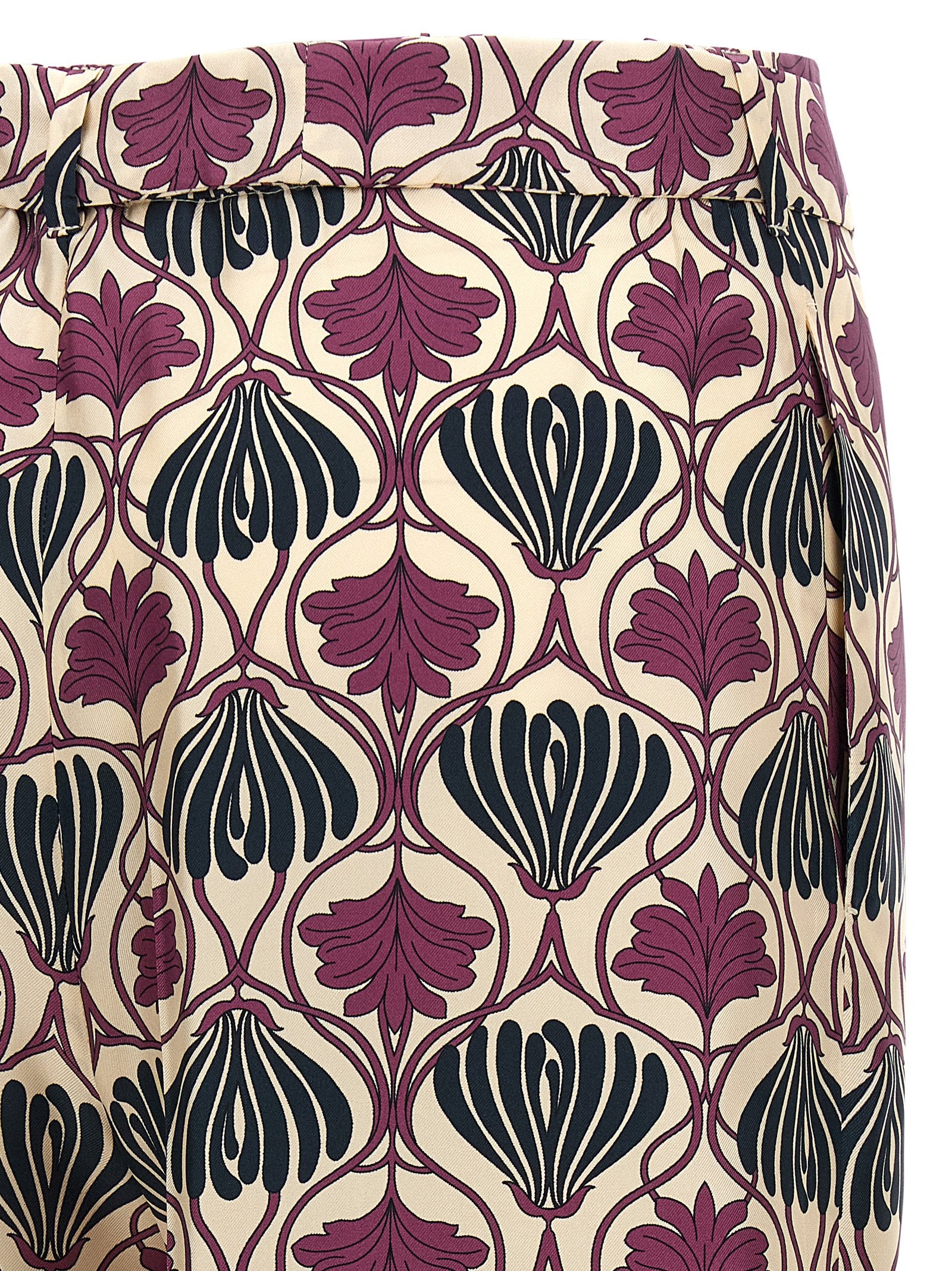 Trousers by Max Mara for women in silk purple & print features a sculptural silhouette, showcasing a sculptural straight-leg & cropped and cropped with a sophisticated for a sculptural finish.