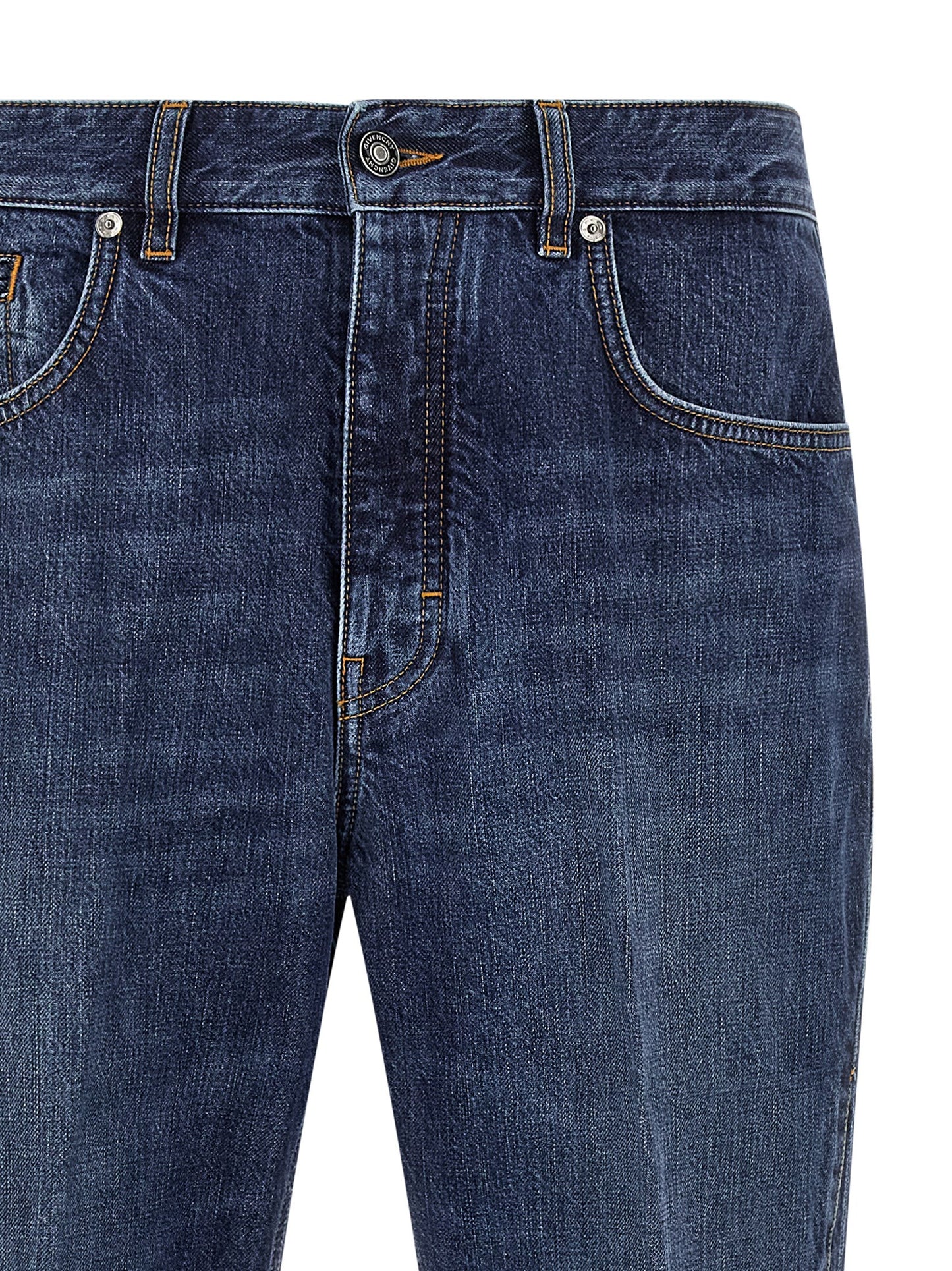 Jeans by Givenchy for men in denim cotton blue features a polished silhouette with a polished straight-leg, reaching a polished long and finished with a polished .