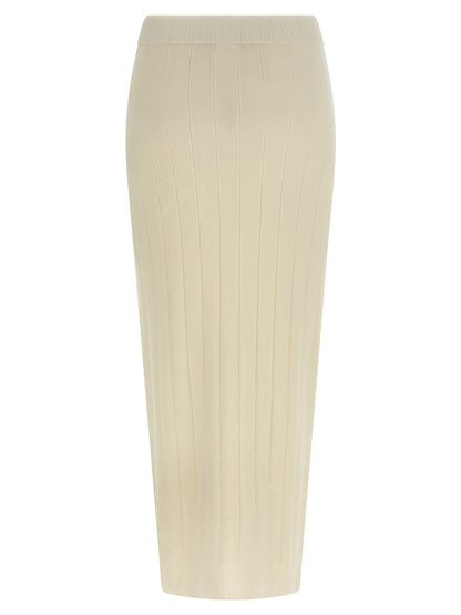 Skirt by Max Mara for women in cashmere white features a contoured silhouette from the Women's Cashmere Midi Skirt collection, characterized by its contoured midi for a contoured finish.