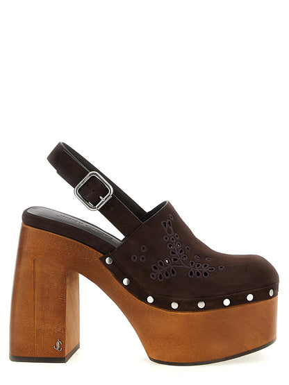 Jimmy Choo Women's Plastic Suede Leather High-Heel Platform Slingback Pumps Heels - Brown