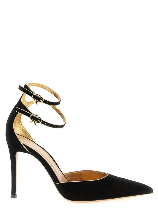 High-Heel Stiletto Ankle Strap Pumps Heels by Gianvito Rossi for women in bos taurus suede leather black features an captivating silhouette, showcasing the elegant Ribbon Women's Bos Taurus Suede Leather High-Heel Stiletto Ankle Strap Pumps Heels design with a stiletto high-heel and a sophisticated pointed toe style.