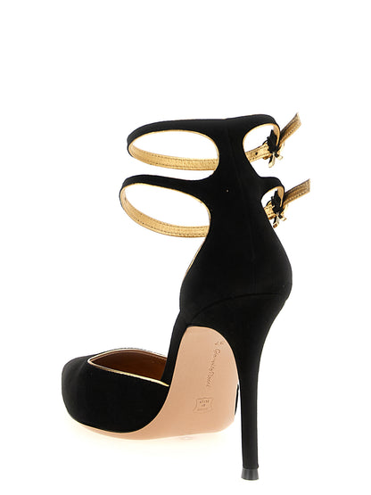 High-Heel Stiletto Ankle Strap Pumps Heels by Gianvito Rossi for women in bos taurus suede leather and black showcases a effortlessly elegant silhouette as Ribbon Women's Bos Taurus Suede Leather High-Heel Stiletto Ankle Strap Pumps Heels, featuring a effortlessly elegant stiletto high-heel and a effortlessly elegant pointed toe style for an elegant look.