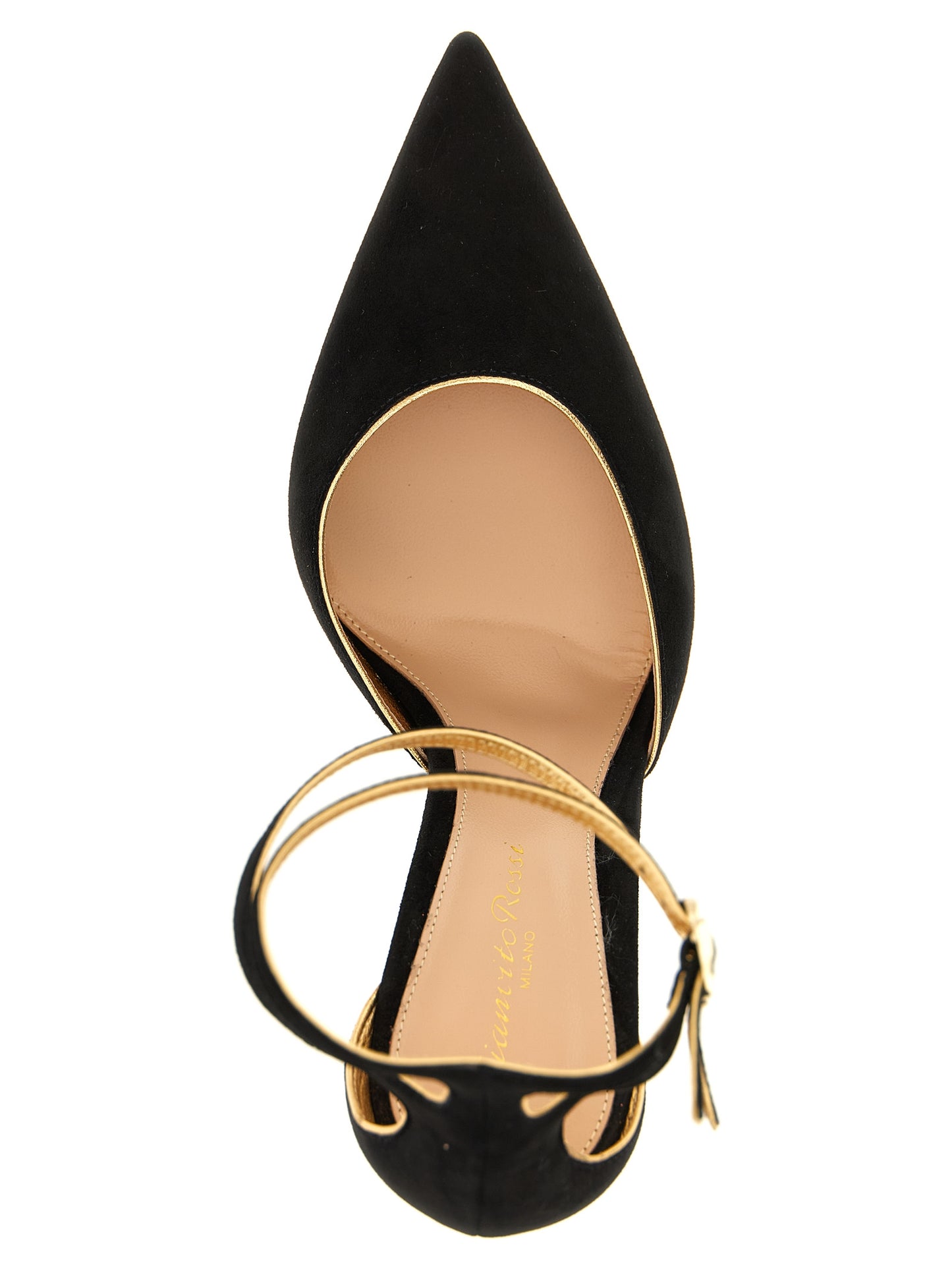 High-Heel Stiletto Ankle Strap Pumps Heels by Gianvito Rossi for women in bos taurus suede leather black features an captivating silhouette, showcasing the elegant Ribbon Women's Bos Taurus Suede Leather High-Heel Stiletto Ankle Strap Pumps Heels design with a stiletto high-heel and a sophisticated pointed toe style.