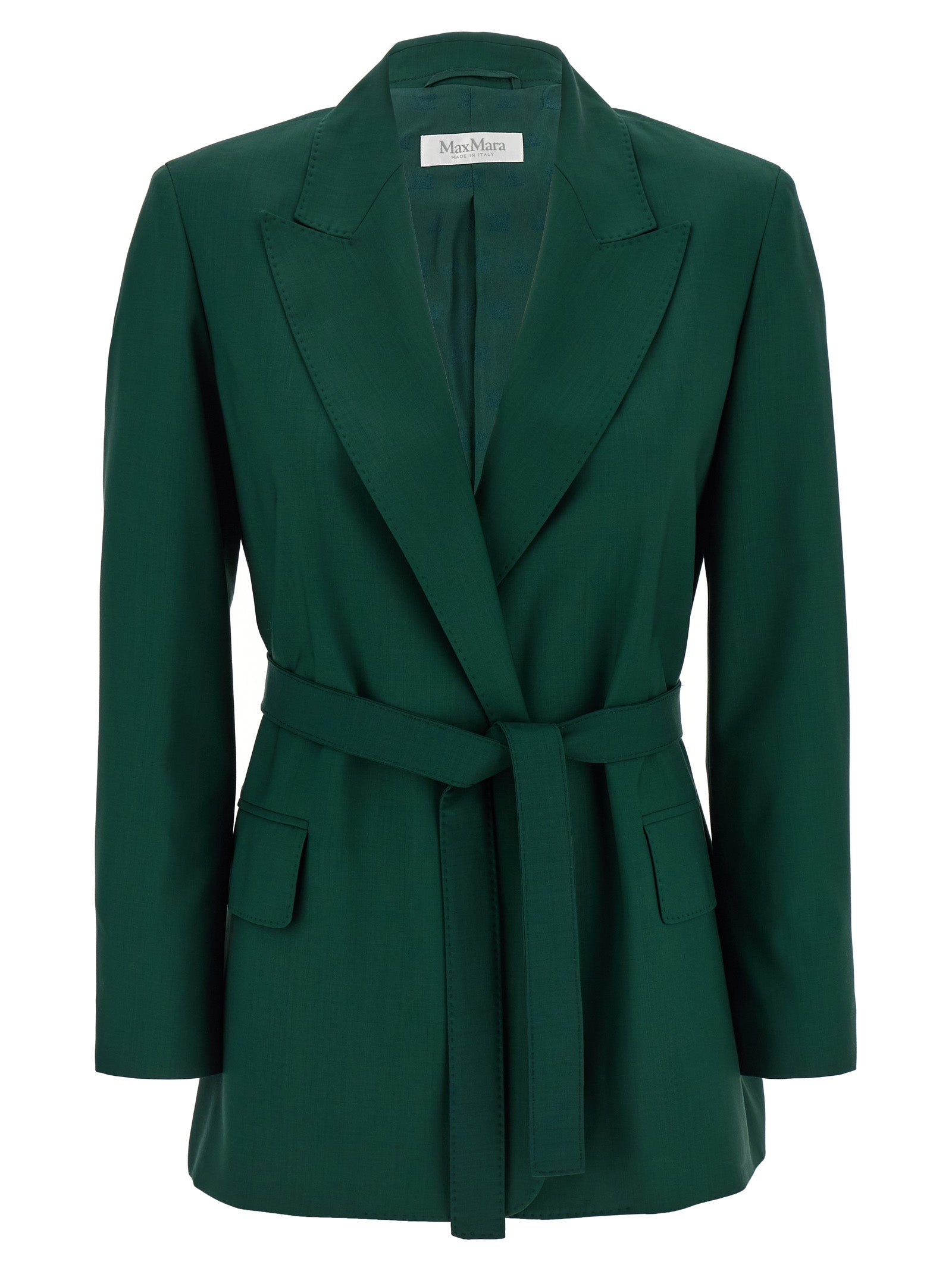 Blazer by Max Mara for women in virgin wool bicolour, green & monogram features an stylish silhouette, showcasing a sophisticated split neckline and stylish for a truly stylish finish.