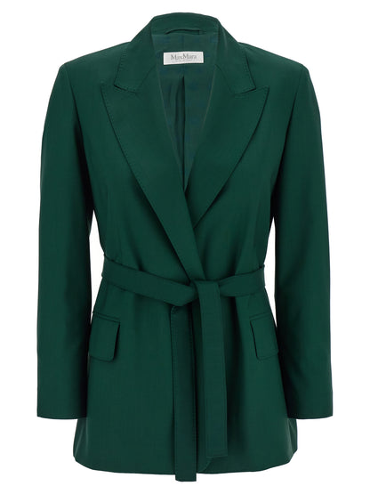 Blazer by Max Mara for women in virgin wool bicolour, green & monogram features an stylish silhouette, showcasing a sophisticated split neckline and stylish for a truly stylish finish.
